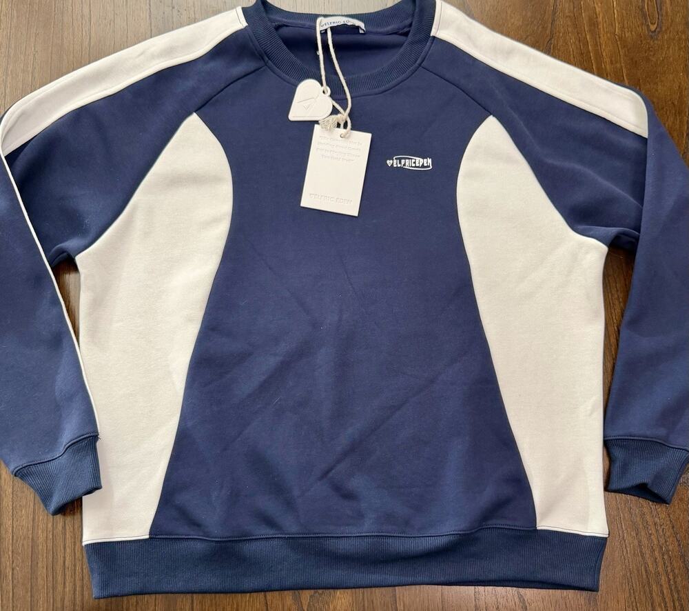 NEW Aelfric Eden Mens Small Sweatshirt Navy Colorblock Pullover Crewneck Street